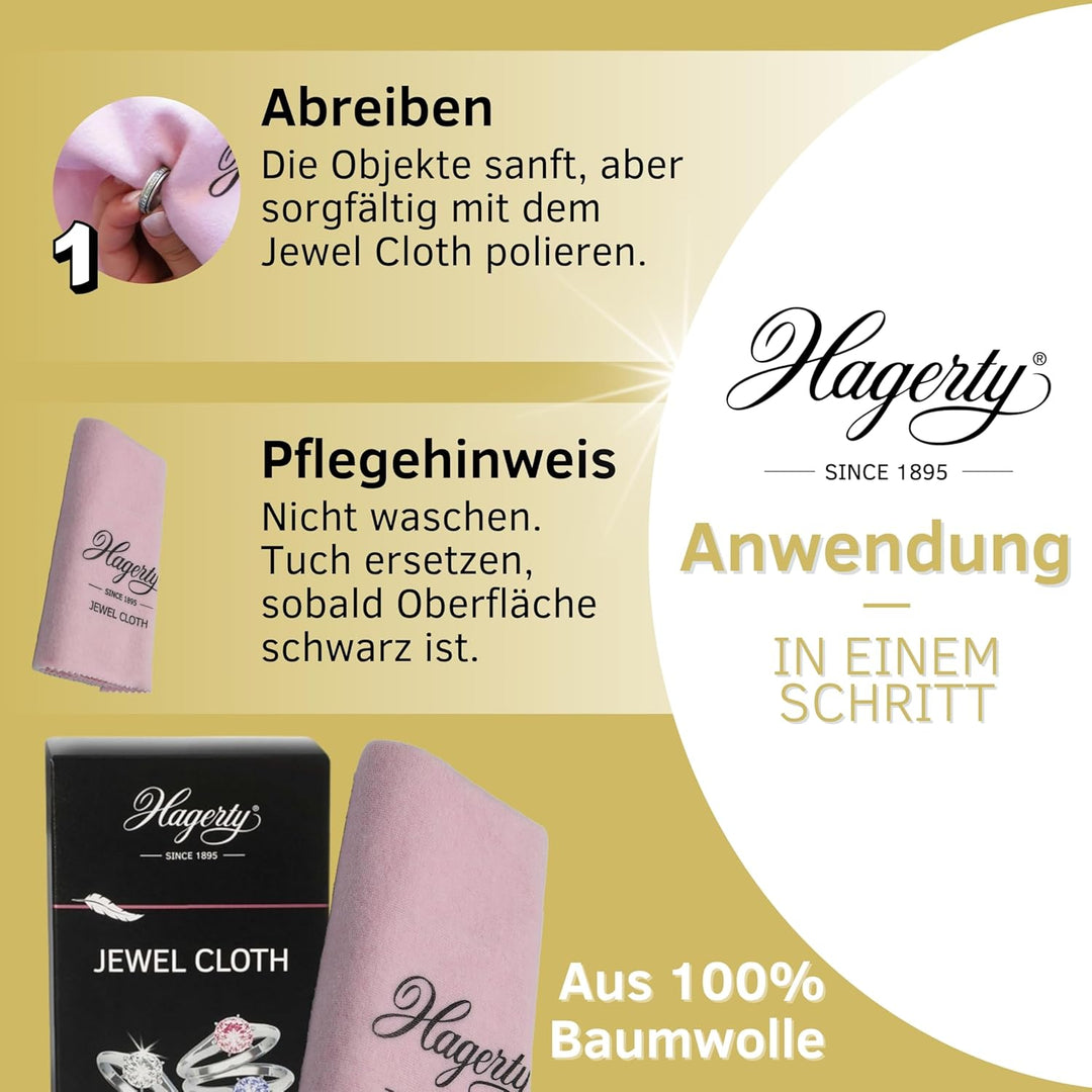 Hagerty Set Jewel Clean Schmucktauchbad + Jewel Cloth Schmuck Reinigungstuch für Edelsteine Gold Pla
