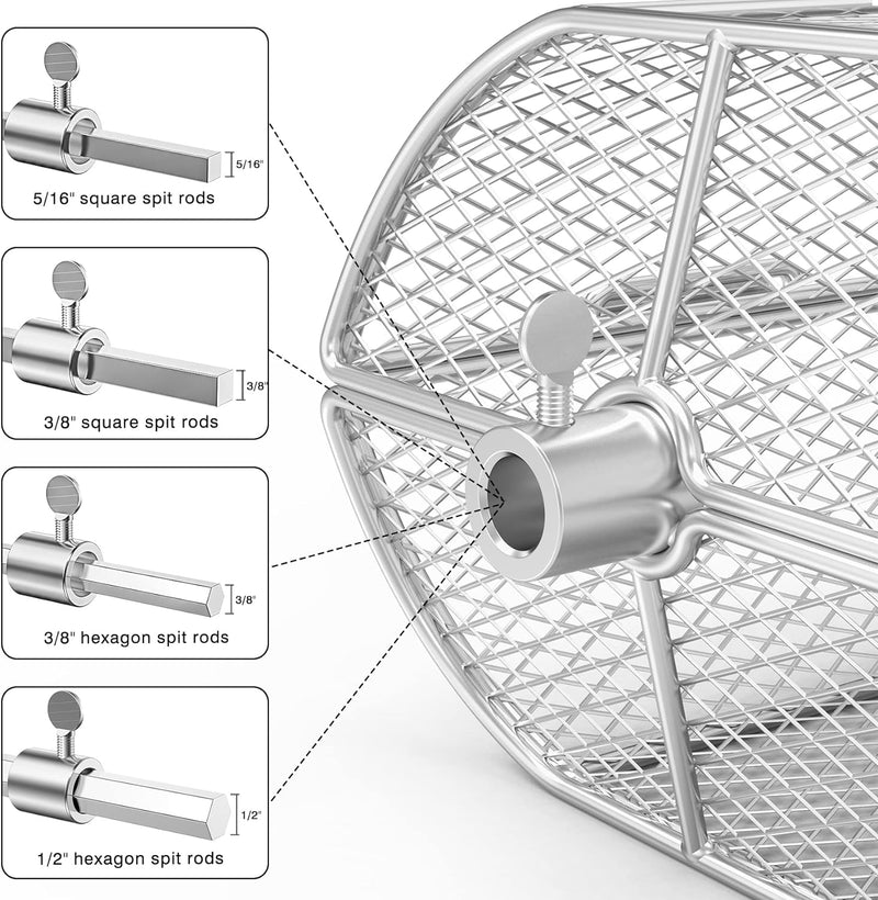 Onlyfire BRK-6039 Edelstahl Universal Drehbar Grillkorb Erdnuss Bohnen Pommes Frites Korb passt für