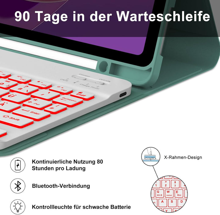 Tastatur Hülle für Lenovo Tab M11 2024, Deutsches QWERTZ, 7 Farben Beleuchtung Magnetisch Abnehmbare