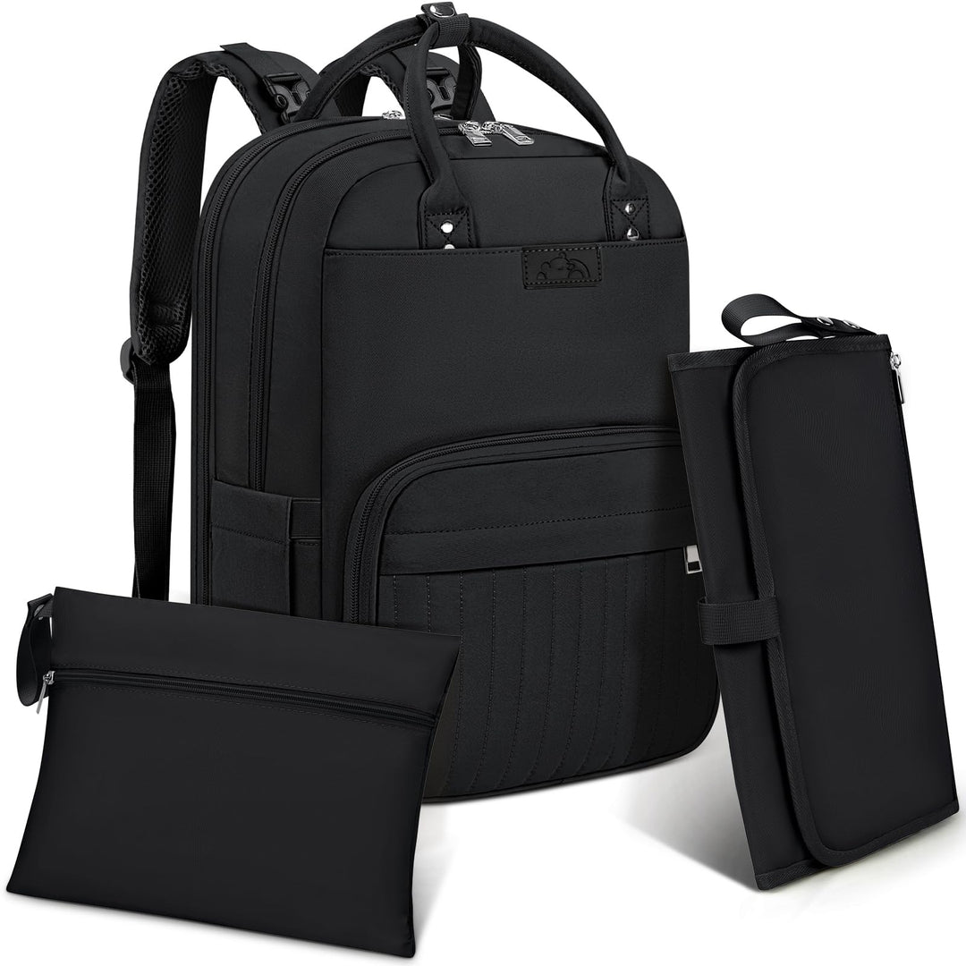 RAINSMORE Baby Wickelrucksack Gross Wickeltasche Rucksack mit Kinderwagengurten und Wickelunterlage
