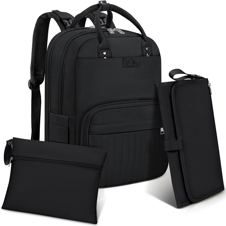 RAINSMORE Baby Wickelrucksack Gross Wickeltasche Rucksack mit Kinderwagengurten und Wickelunterlage