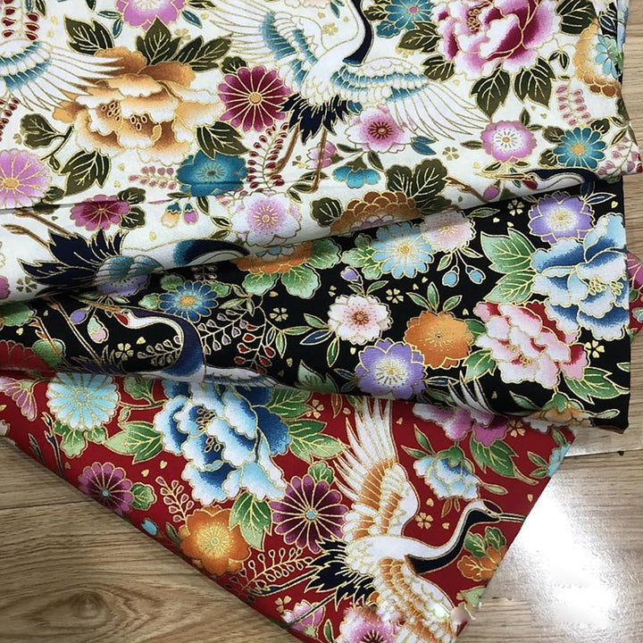 200x150 cm Japanischer Stil Baumwollstoff Meterware Bunt Gedruckt Nähstoffe mit Blume Fächer Fliegen