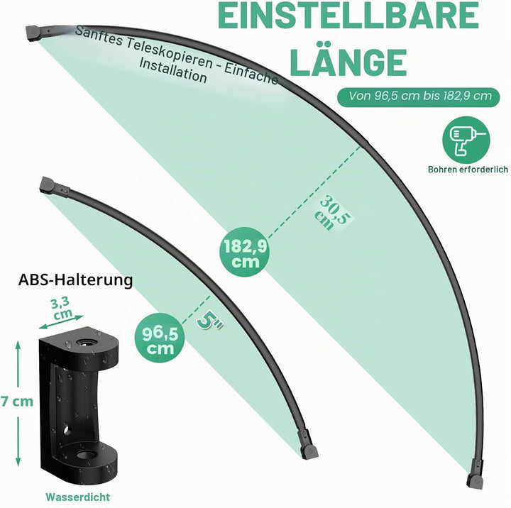 PrettyHome verstellbare gebogene Duschvorhangstange, rostfrei, erweiterbar, Aluminium, Metall, Dusch