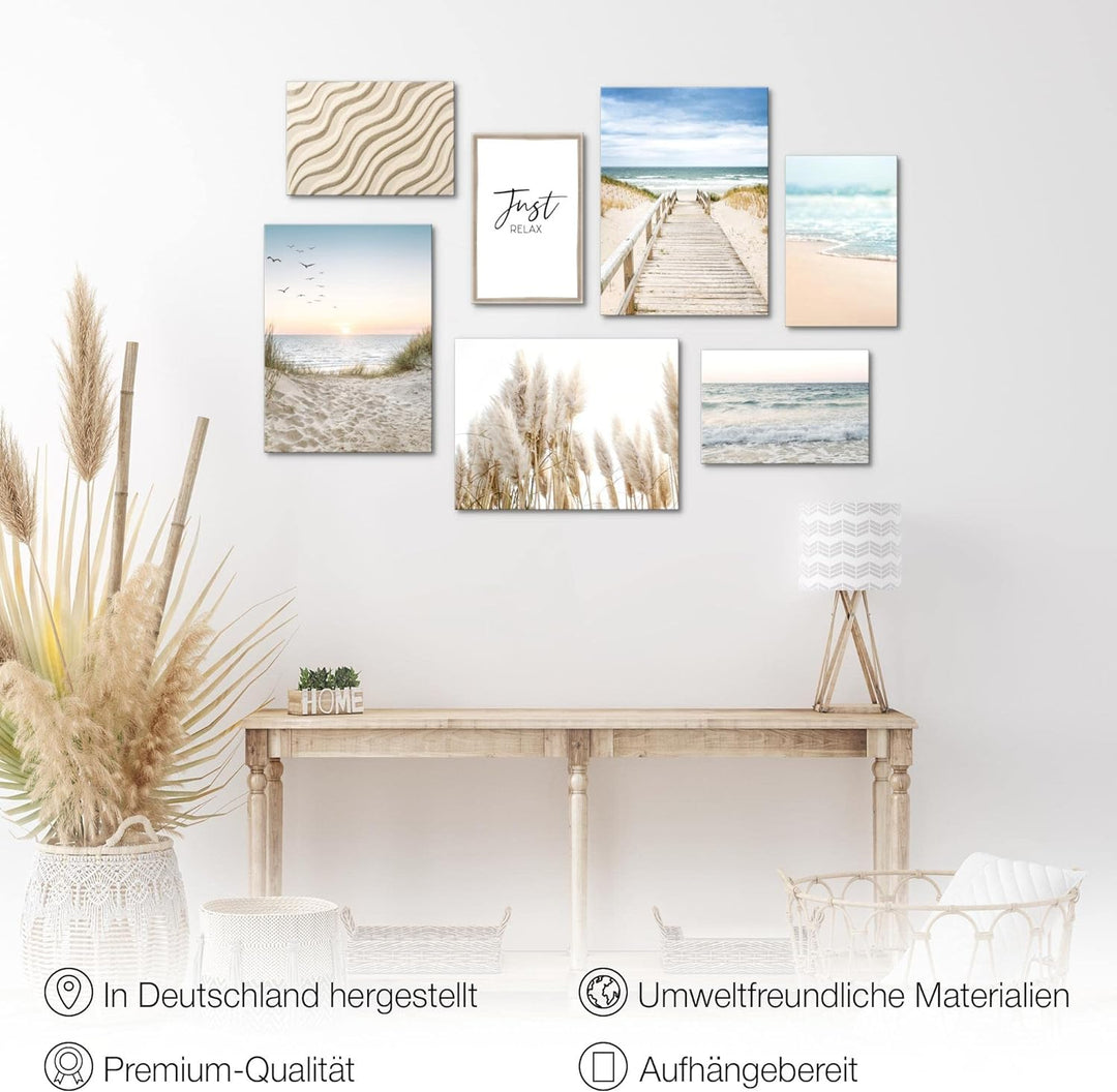 Novart Wandbilder Meer - KOMPLETT AUFHÄNGFERTIG - Paradies Strand Wohnzimmer Schlafzimmer- 7 Moderne
