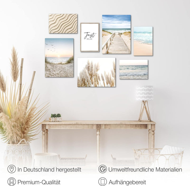 Novart Wandbilder Meer - KOMPLETT AUFHÄNGFERTIG - Paradies Strand Wohnzimmer Schlafzimmer- 7 Moderne