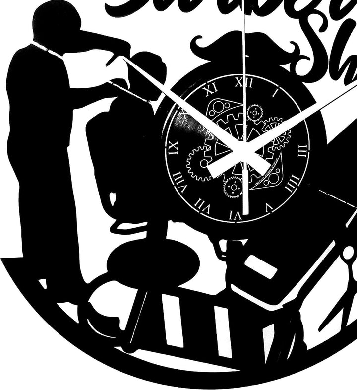 Instant Karma Clocks Wanduhr aus Vinyl Schallplattenuhr mit Friseursalon Barber Shop Motiv Geschenki