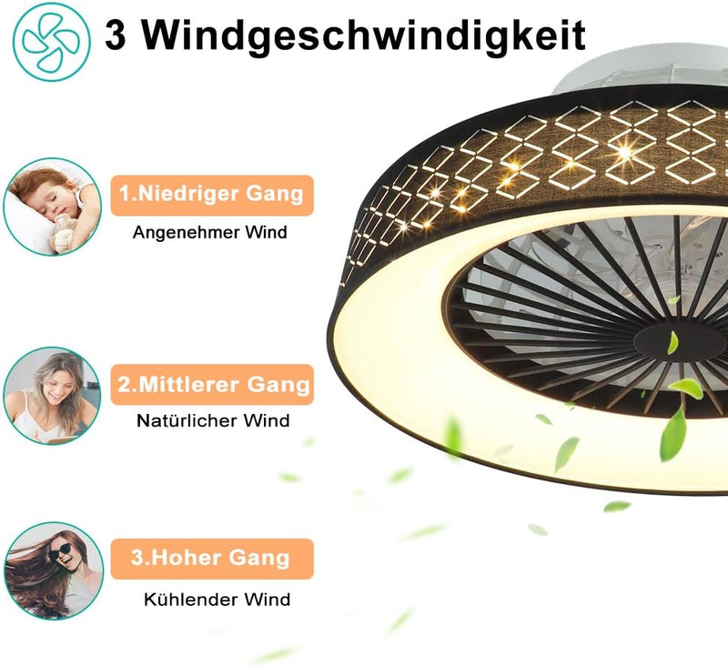 Depuley LED Deckenventilatoren mit Beleuchtung, Einstellbar Fan mit Fernbedienung und Timer, 30W Dim