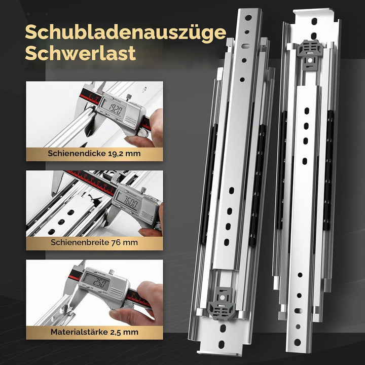AOLISHENG Schwerlast Schubladenschienen vollauszug 750 mm Schwerlastauszüge mit einer Tragfähigkeit