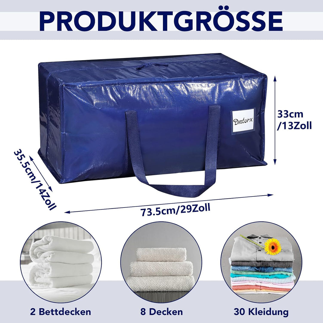 6 Stück 90L Aufbewahrungstasche, Heavy-Duty Umzugstaschen Umzugskartons Grosse mit Reissverschluss G