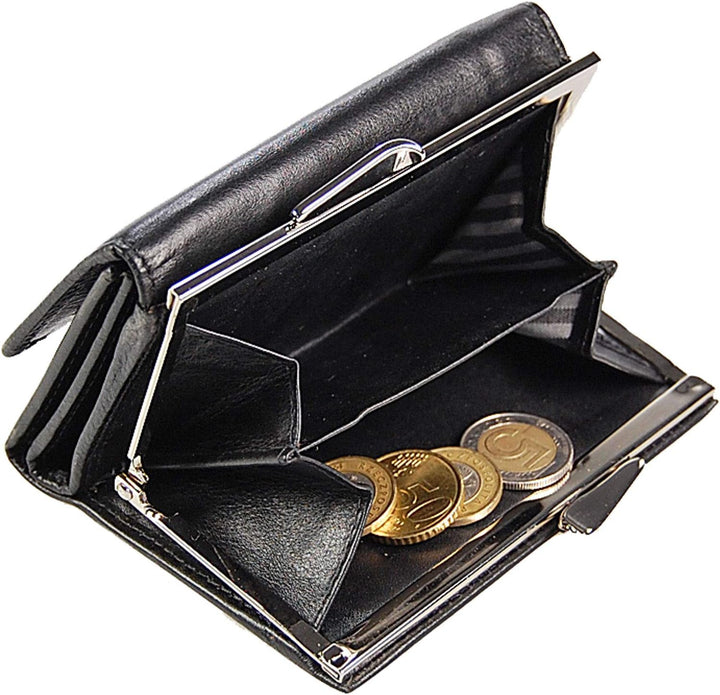 GoBago Branco Damen Geldbörse Leder 6 Farben, Portemonnaie Geldbeutel mit Metall Bügel, Knipser (Sch
