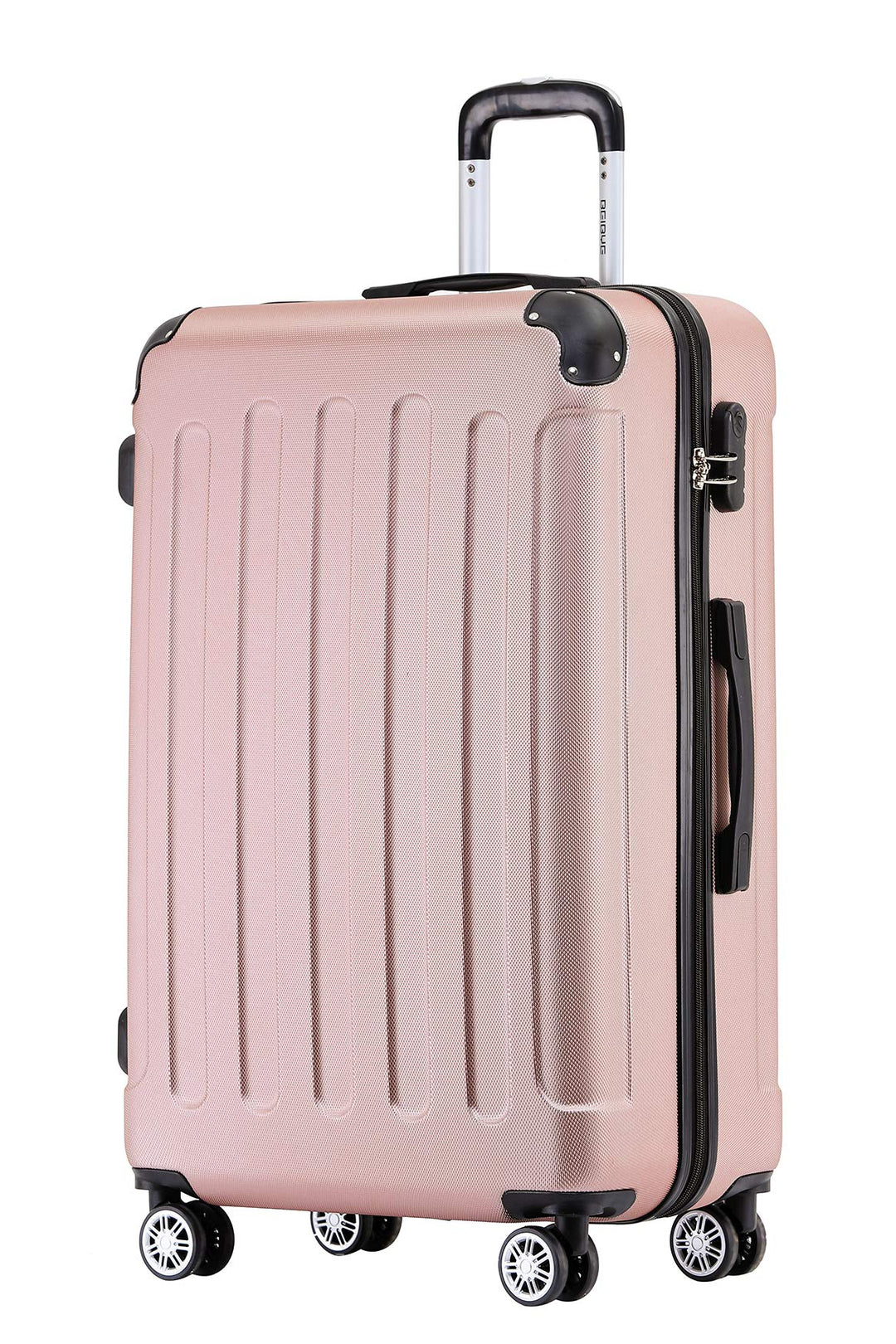 BEIBYE Hartschalen-Koffer Trolley Rollkoffer Reisekoffer Handgepäck 4 Rollen (M-L-XL-Set) (Rosa Gold