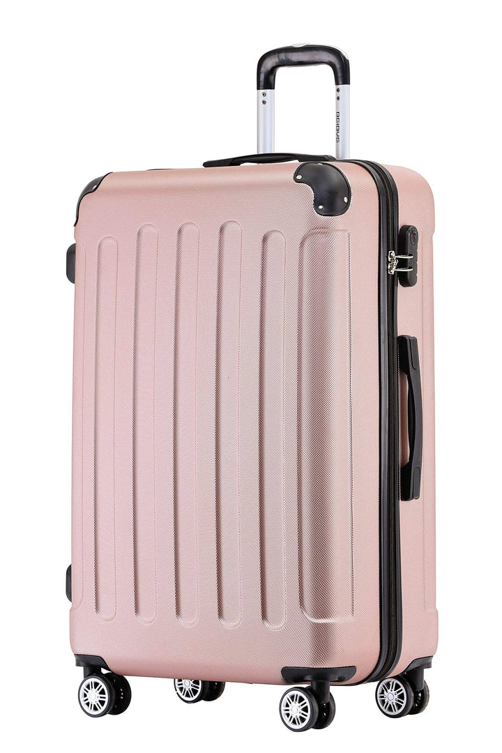 BEIBYE Hartschalen-Koffer Trolley Rollkoffer Reisekoffer Handgepäck 4 Rollen (M-L-XL-Set) (Rosa Gold