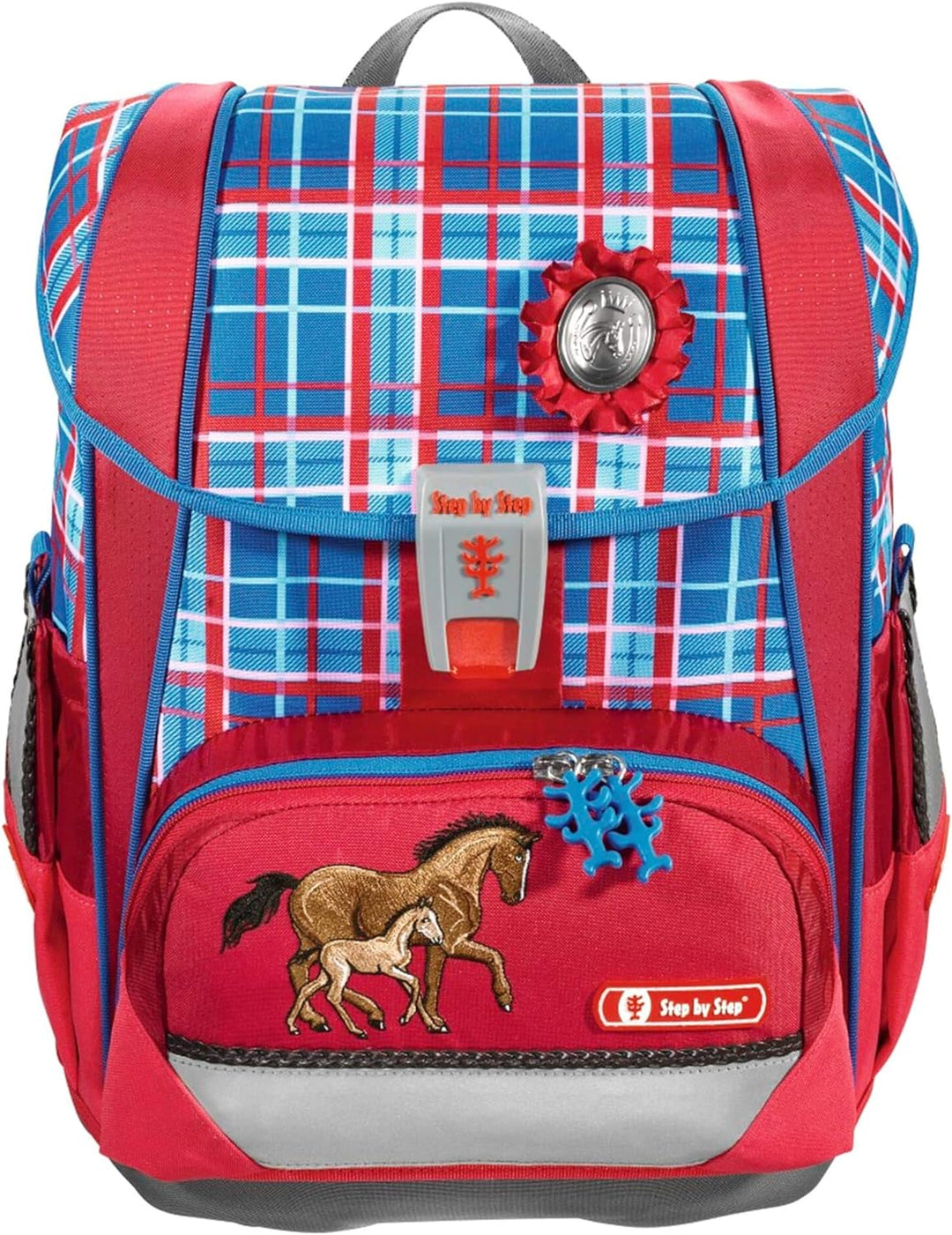 Step by Step Schulranzen-Set LIGHT „Horse Family“ 4-teilig, blau-rot, Pferde-Design, ergonomischer T