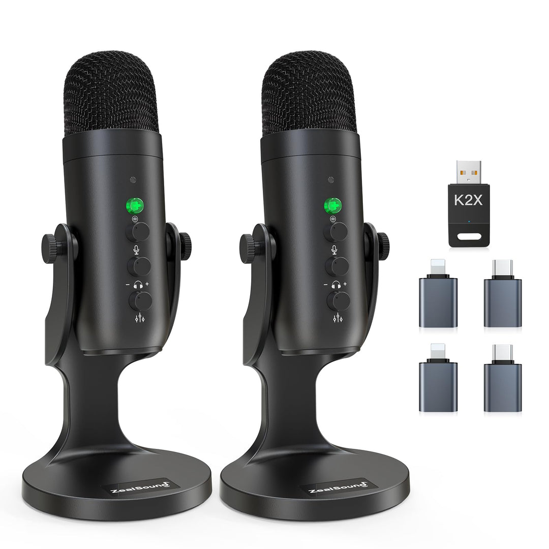 zealsound 2-in-1 Wireless Podcast Mikrofon Kit – Dual 2.4GHz Desktop Mikrofone für PC Mac iPhone PS5