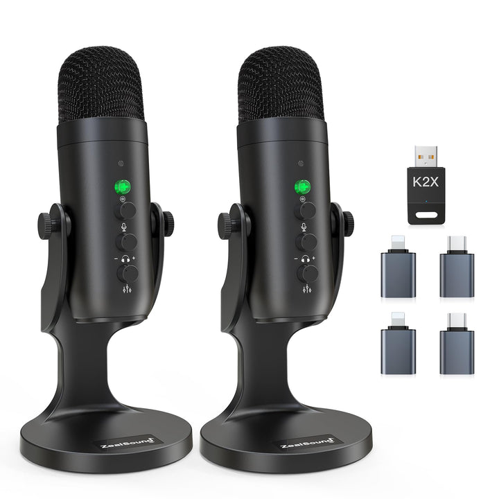 zealsound 2-in-1 Wireless Podcast Mikrofon Kit – Dual 2.4GHz Desktop Mikrofone für PC Mac iPhone PS5