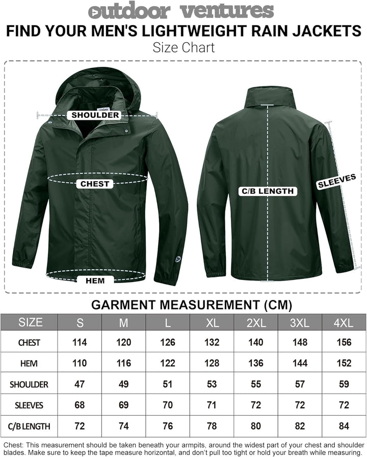 Outdoor Ventures Regenjacke Herren Wasserdicht Ultraleichte Dünne Faltbare Regenmantel Atmungsaktiv