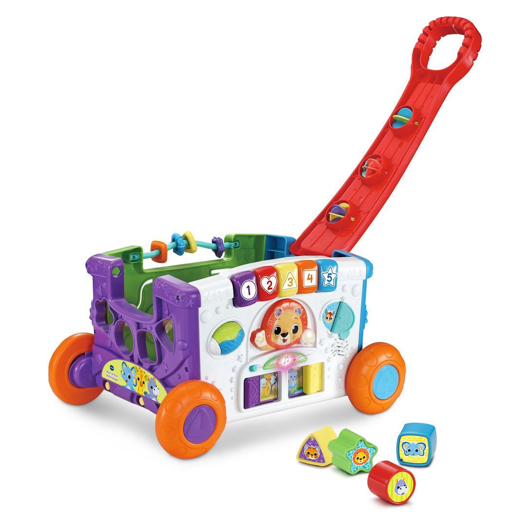 VTech Baby Mein erster Bollerwagen – Handwagen mit Griff, Tasten, verschiebbaren Elementen, 4 Förmch
