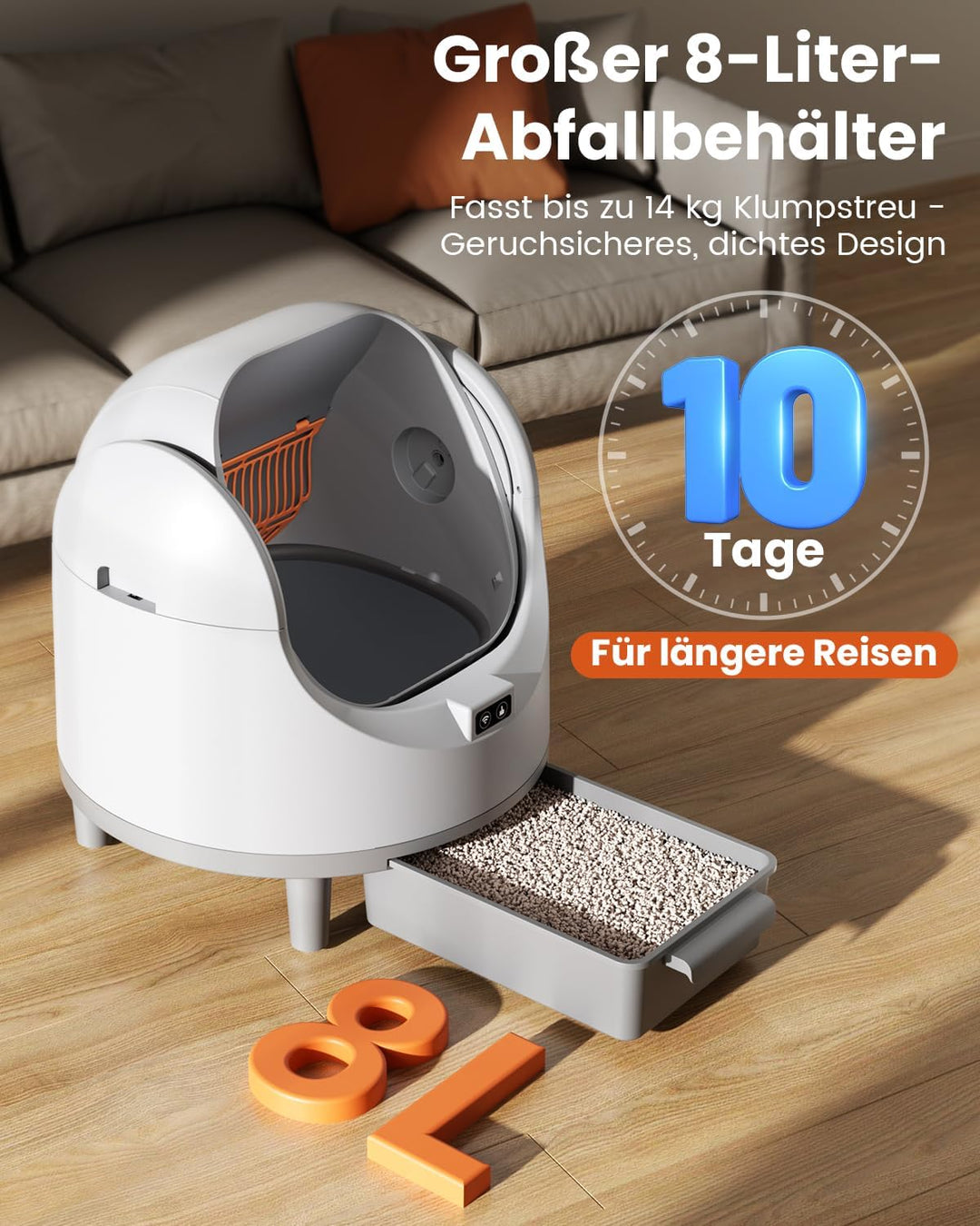 Offenes, Katzenklo Selbstreinigend für grosse Katzen (10 kg), XL Automatische Katzentoilette, 2 Roll