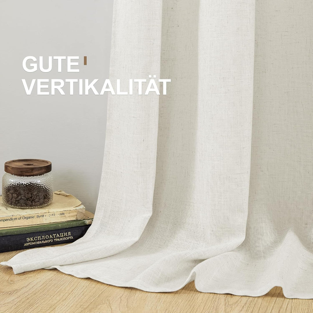 CUCRAF Leinen Scheibengardinen Halbtransparent Bistrogardine Fenstervorhang Gardine für Küche, Landh