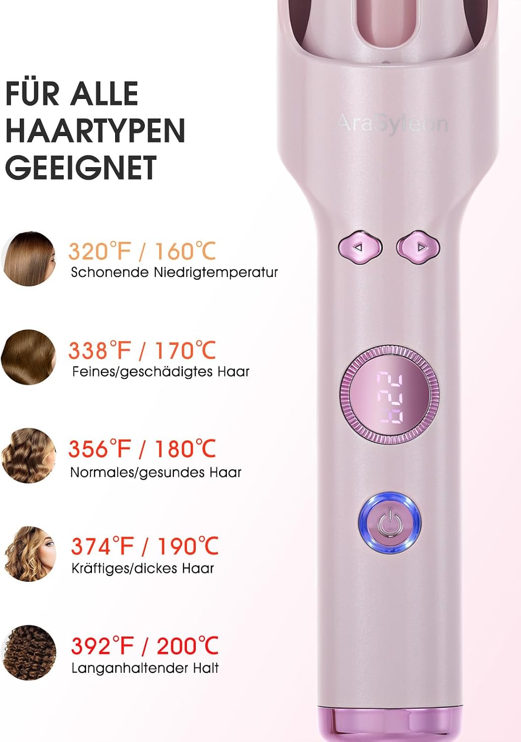 Automatik Lockenstab mit Kaltluft &amp; Ionen, 30mm Auto Curler Rosa 30mm, Rosa 30mm