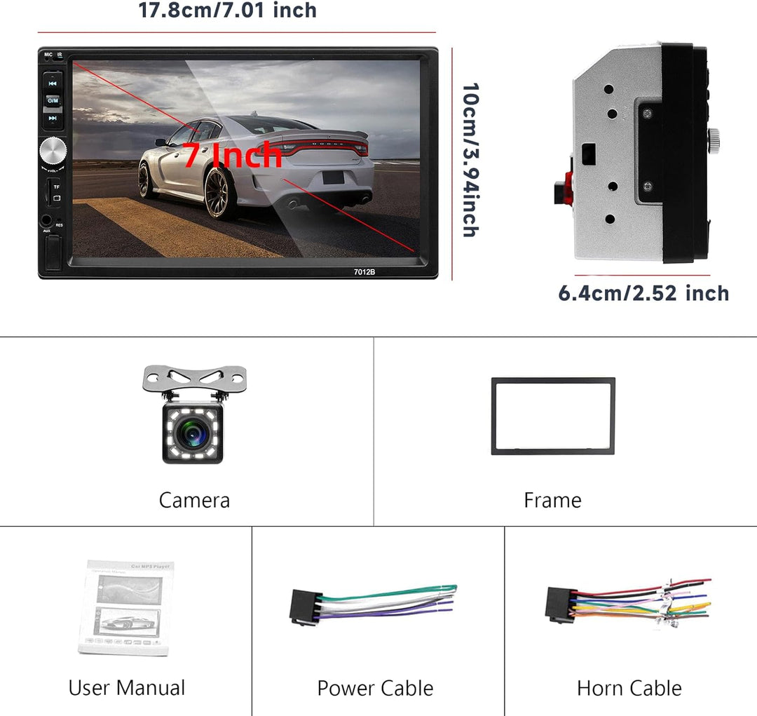 Autoradio 2 Din - Auto Stereo Bluetooth mit 7 Zoll Touchscreen, Multimedia Player Auto mit Rückfahrk