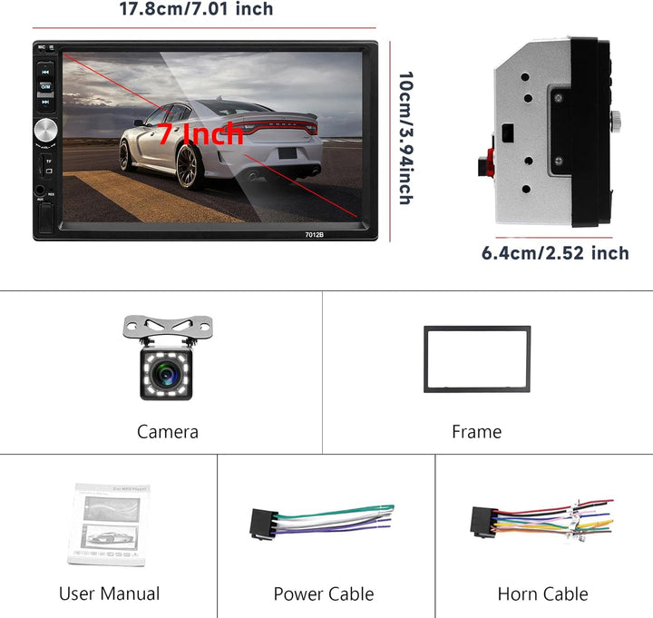 Autoradio 2 Din - Auto Stereo Bluetooth mit 7 Zoll Touchscreen, Multimedia Player Auto mit Rückfahrk
