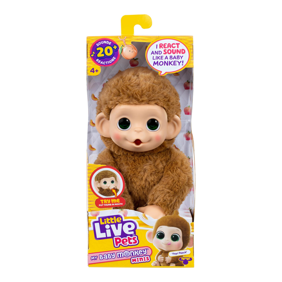 Little Live Pets Baby Monkey Minis – interaktiver Plüschaffe Pepi Peach mit über 20 realistischen Ge