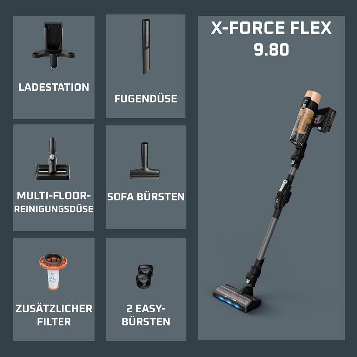 Rowenta X-Force Flex 9.80 kabelloser Akku-Stabstaubsauger, Animal Care Modell, 100 AW, bis zu 80 min