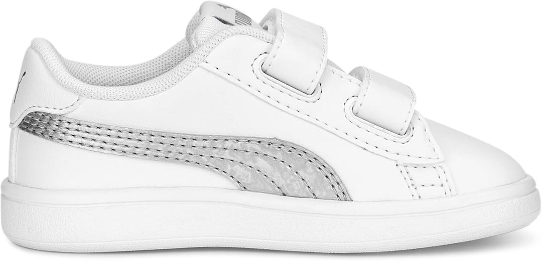 PUMA Unisex Baby Smash V2 Metallics V Inf Sneaker 23 EU Puma White Glacial Gray Puma Silver, 23 EU P