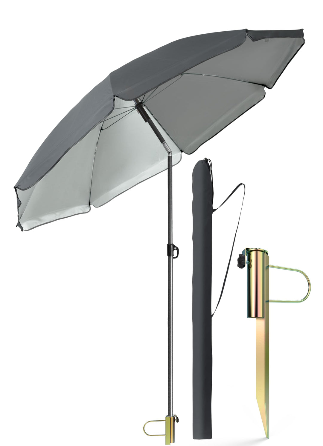4smile Sonnenschirm Strand Ø 200 cm, 3-in-1 SET mit Rasendorn, Anthrazit | Strandschirm windfest sta