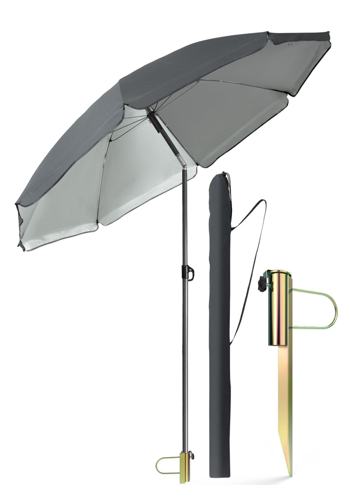 4smile Sonnenschirm Strand Ø 200 cm, 3-in-1 SET mit Rasendorn, Anthrazit | Strandschirm windfest sta