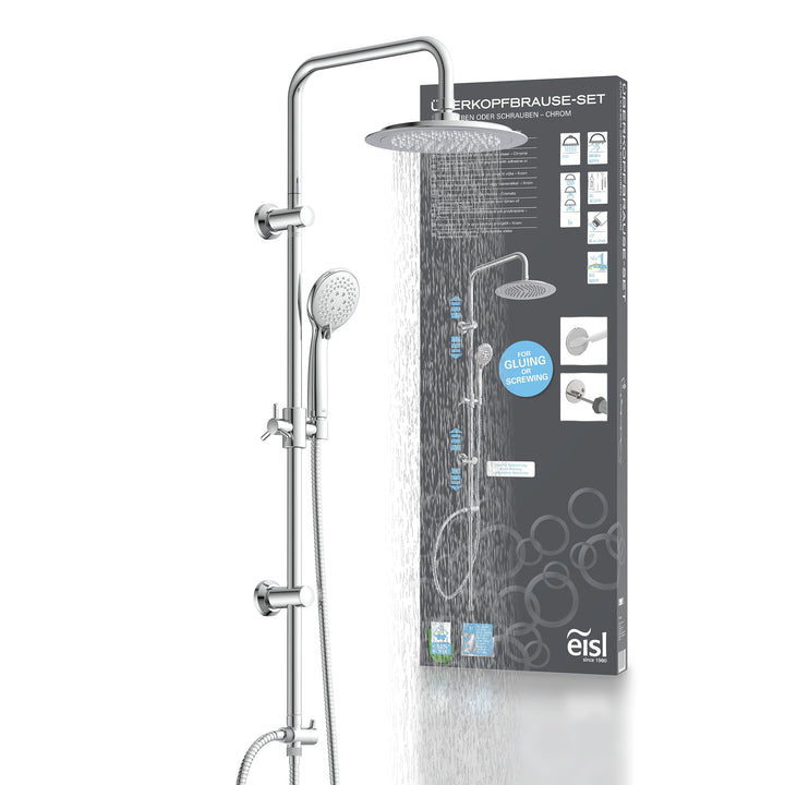 EISL DX12009 Duschset zum Kleben, Duschgarnitur mit Regendusche, Überkopfbrauseset ohne Bohren, Dusc