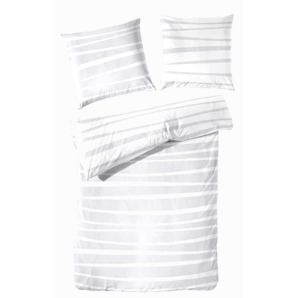 Hahn Baumwoll Satin Wende-Bettwäsche Wellen Grau Weiss Schwarz, 135 x 200 cm + 80 x 80 cm Grau 135x2