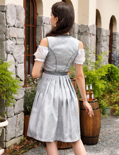 Clearlove Dirndl Damen Midi Trachtenkleid 3tlg mit Schürze und Bluse Trachtenmode Kleid für Oktoberf