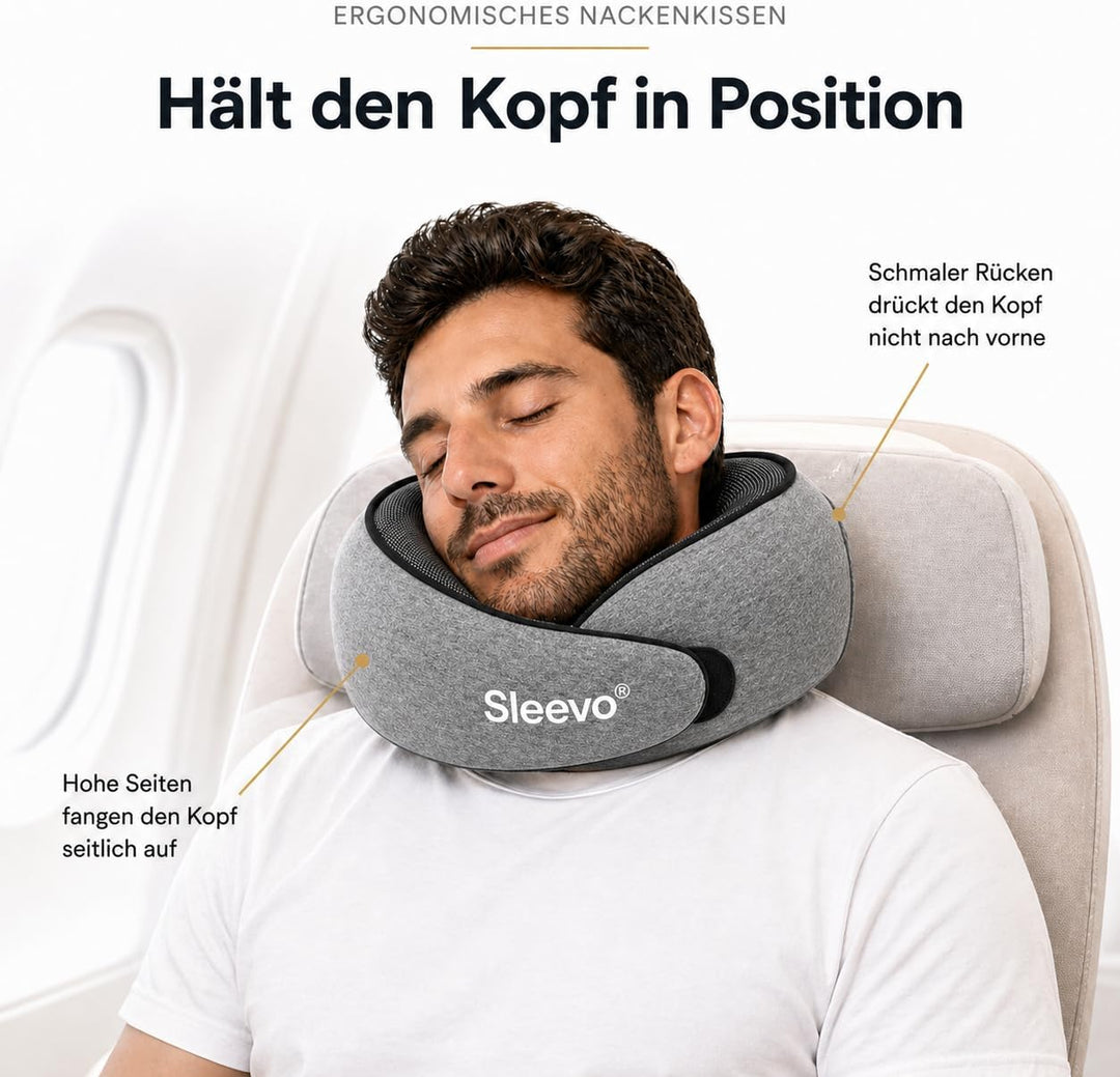 Pro Nackenkissen mit Kapuze &amp; Memory Foam – Ergonomisches Reisekissen für Flugzeug, Zug &amp; Auto – Nac