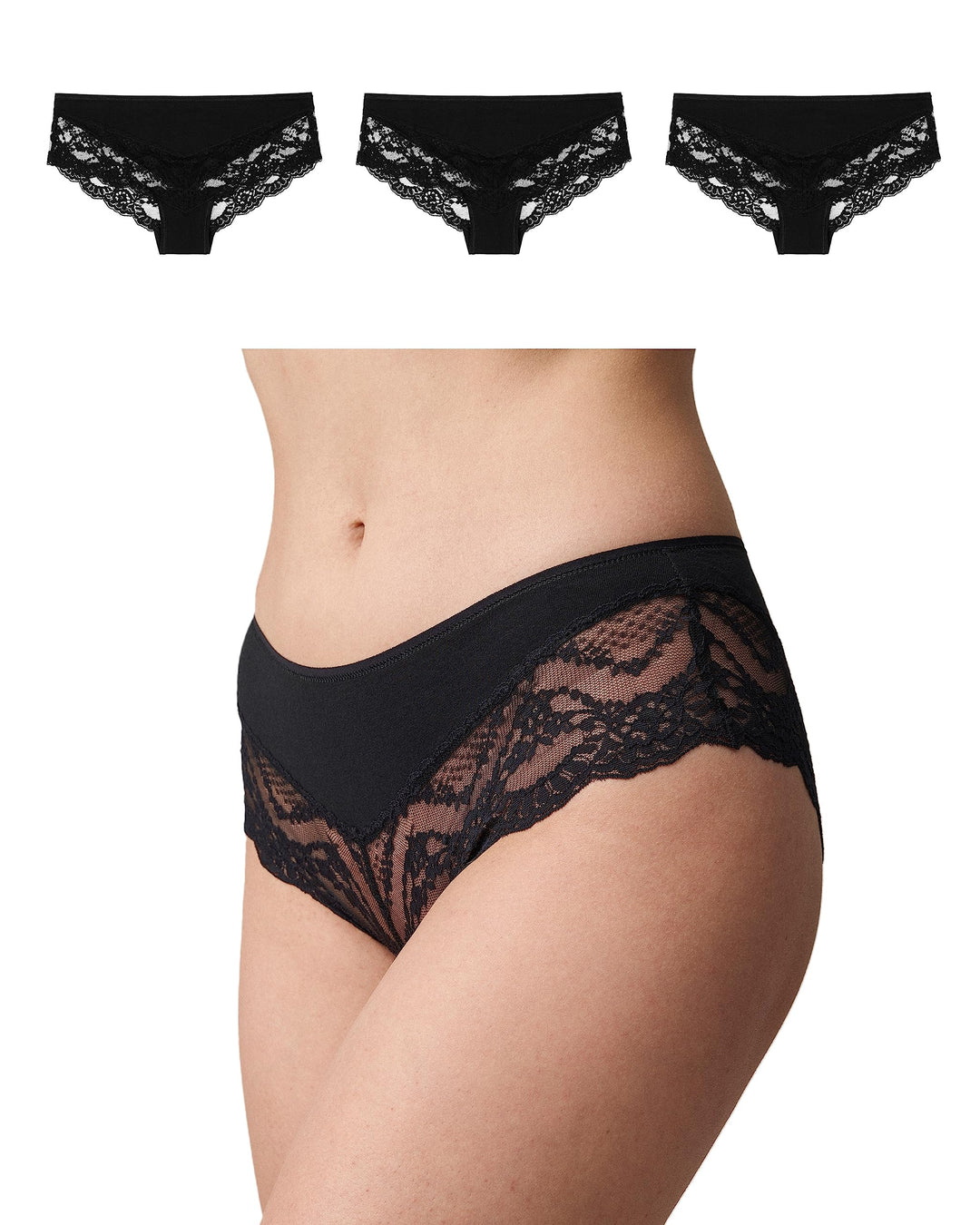 Snocks Hipster Panties mit Spitze 3er Set Gr. XS-XL (34-42) I Hipster High Waist I Hipster Panty mit