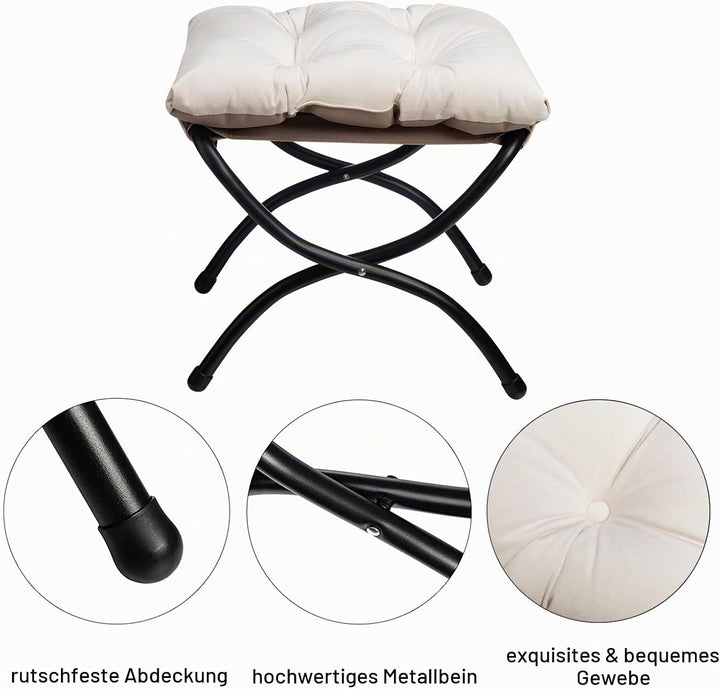 HollyHOME Fusshocker Fussstütze Klapphocker, Faltbar Sitzhocker mit Metallbeinen, Abnehmbar Gepolste
