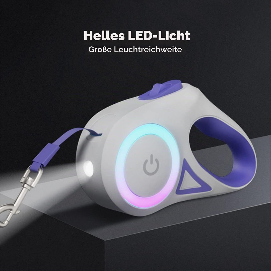 Ausziehbare LED-Hundeleine, Haustier-Leine mit Rutschfestem Griff für Kleine und Mittelgrosse Hunde