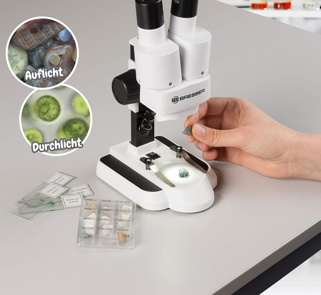 Bresser Junior Stereo 3D Mikroskop ICD-Pro mit 20x und 50x Vergrösserung für Kinder und Erwachsene &