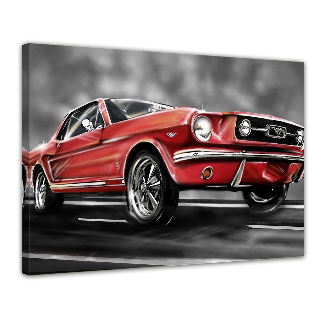 Bilderdepot24 Bild auf Leinwand | Mustang Graphic - rot in 70x50 cm als Wandbild | Wand-deko Dekorat