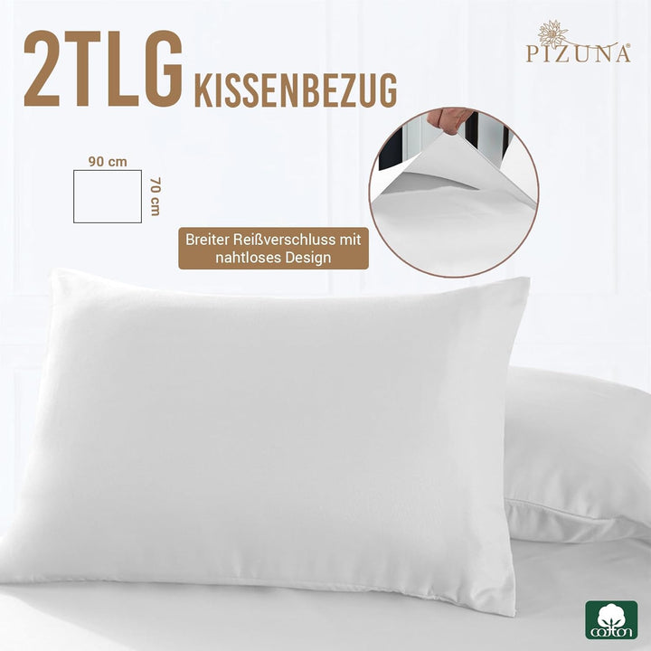 Pizuna Luxuriöser Soft-Satin 2er Pack Kissenbezug 70 x 90 cm Weiss, 800 Fadenzahl Baumwolle Kissenbe