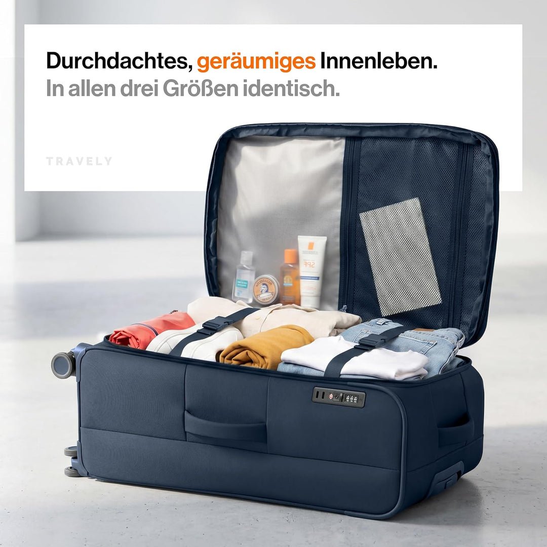 Travely Stoffkoffer Set - 3 teilig Reisekoffer mit Rollen - Koffer Set bestehend aus Handgepäck Koff