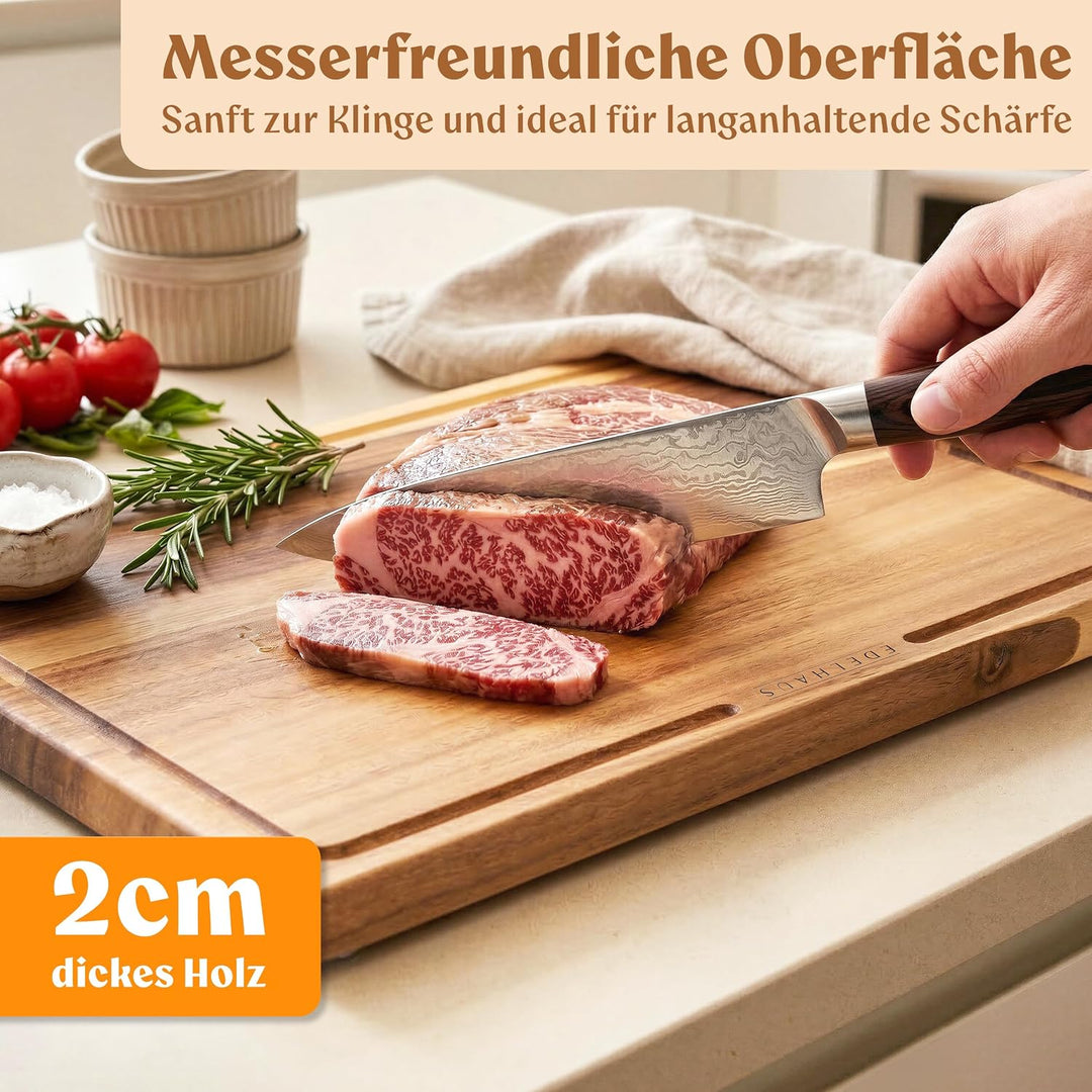 Schneidebrett Holz 3er Set (40x30cm / 33x24cm / 26x18cm) Holzschneidebrett aus Massiver Akazie - 2cm