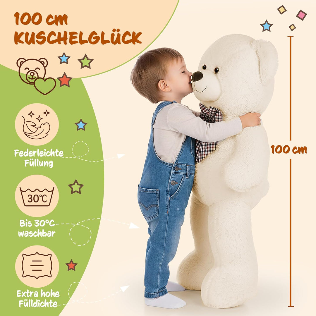 monzana® Teddybär L - XXXL 50-175cm Weiches Fell Schleife Tatzendruck Geschenk Plüschtier Kuscheltie