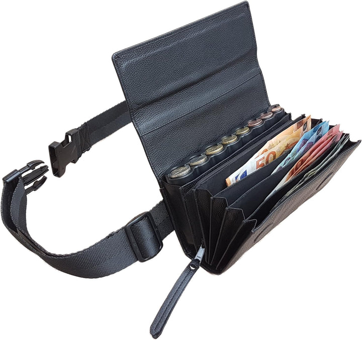 CLAIRE-FONCET Leder Kellnertasche, Kellnergeldbörse, Kellnergeldbeutel, Inkl. Euro-8 Geldmünszen-Gel
