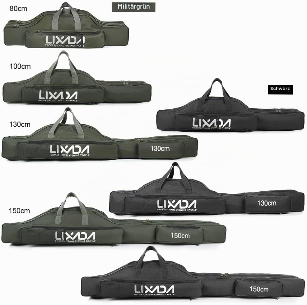 Lixada Tragbare Angeltasche, faltbar, Angelrutentasche, Outdoor-Angeltasche, 100 cm/130 cm/150 cm Gr