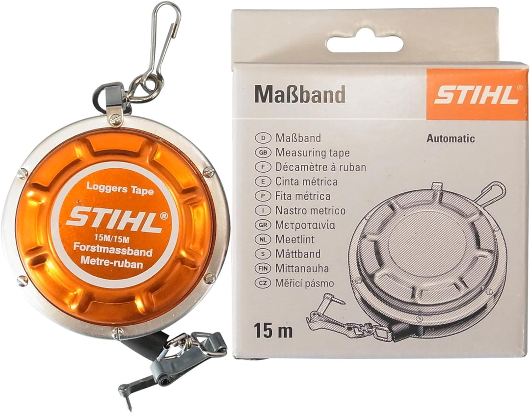 STIHL 0000 881 0800 Forstmassband in Metallgehäuse Selbstaufrollend mit einer Länge von 15 Meter