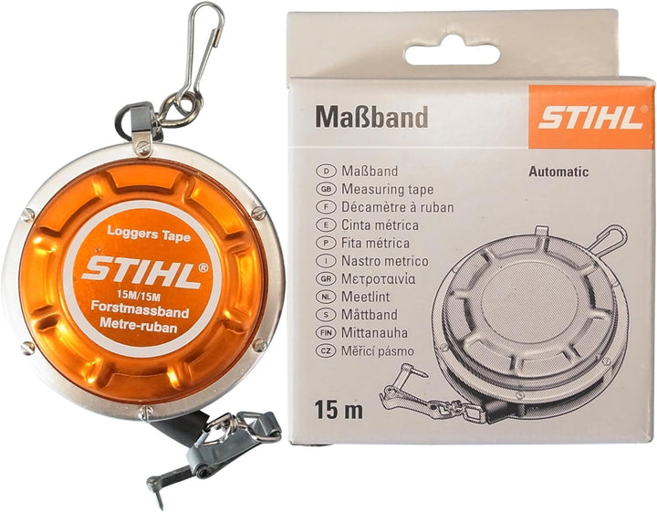 STIHL 0000 881 0800 Forstmassband in Metallgehäuse Selbstaufrollend mit einer Länge von 15 Meter