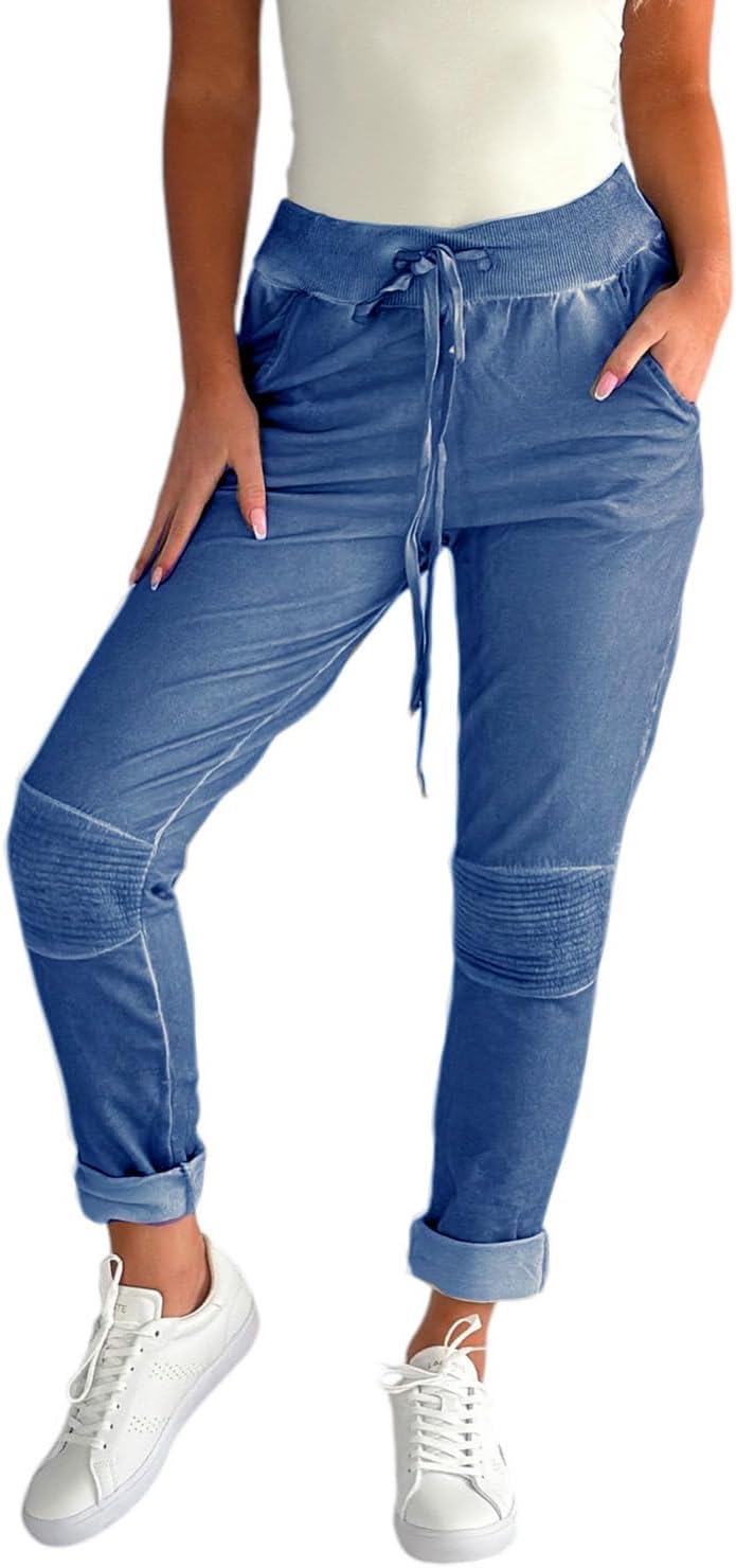 Mississhop Damen Hose Freizeithose Stoffhose Boyfriend Sweatpants im Biker Look mit Bahnendesign am