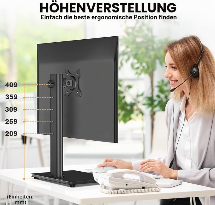 RFIVER Monitor Ständer Freistehend Halterung für 13-32 Zoll Bildschirm - Monitorständer Höhenverstel
